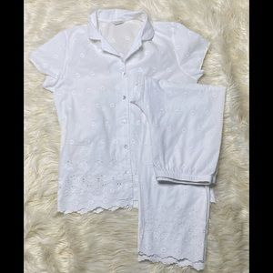 White Eyelet Pajama Set - 100%cotton